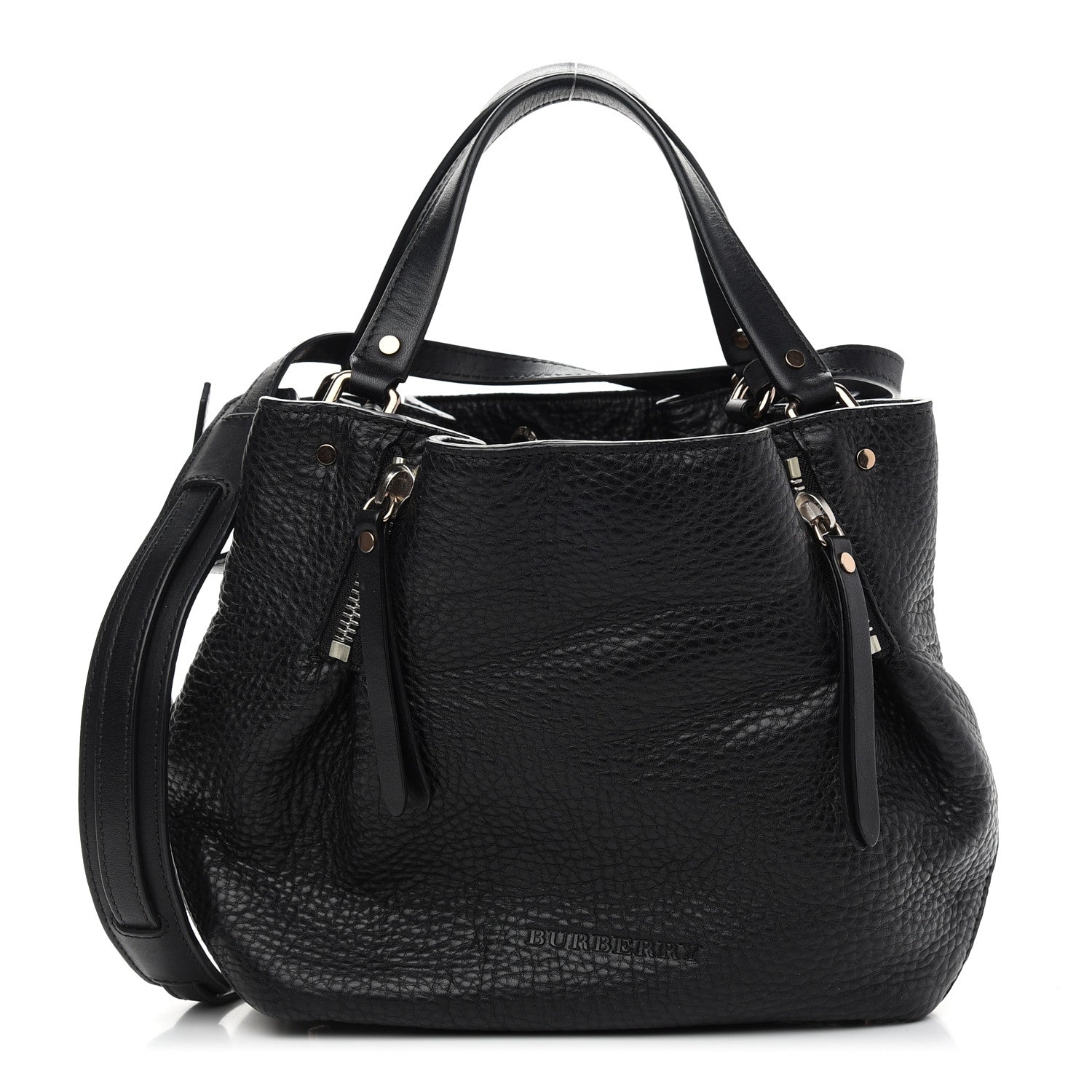 Burberry Grainy Calfskin House Check Small Maidstone Black 1 of 8