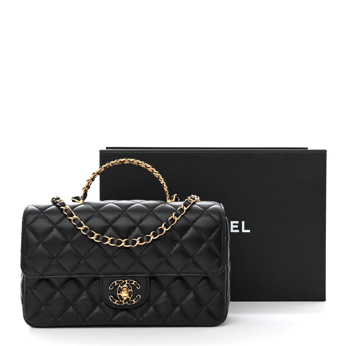 Lambskin Quilted Small Strass On Top Flap Bag Black