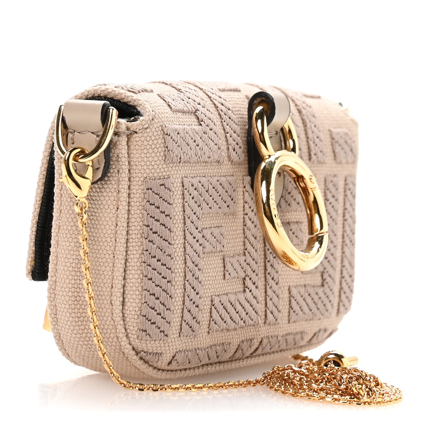 Fendi Canvas Vitello King FF Embroidered Nano Maxi Buckle Baguette