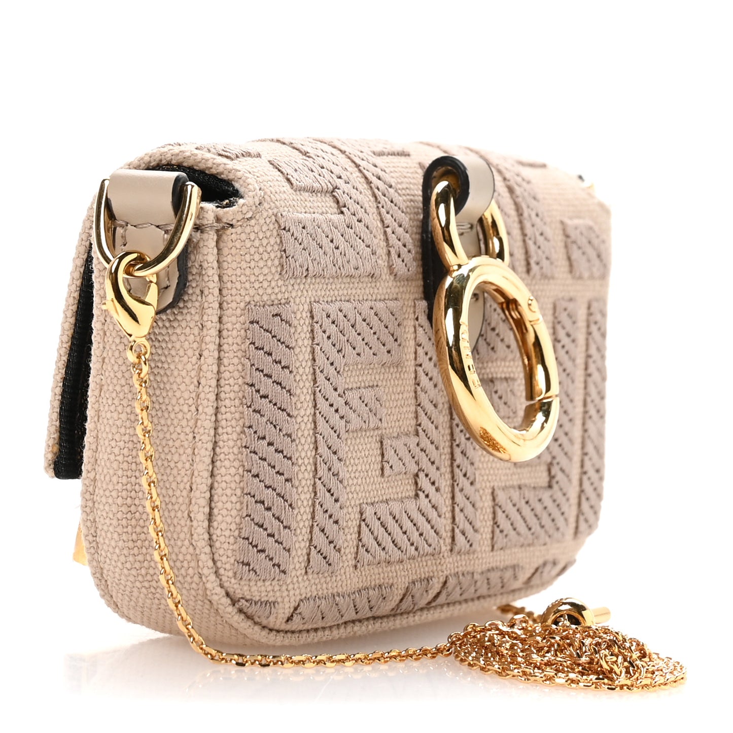 Canvas Vitello King FF Embroidered Nano Maxi Buckle Baguette Charm Nuvola