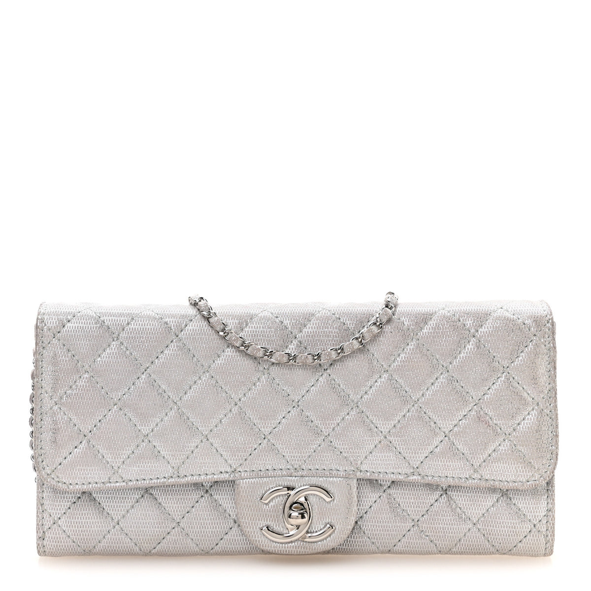 Chanel Metallic Suede Quilted East West Flap Clutch Silver 1 of 10