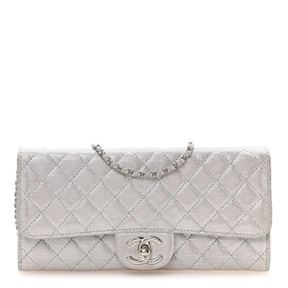 Chanel Metallic Suede Quilted East West Flap Clutch Silver 1 of 10