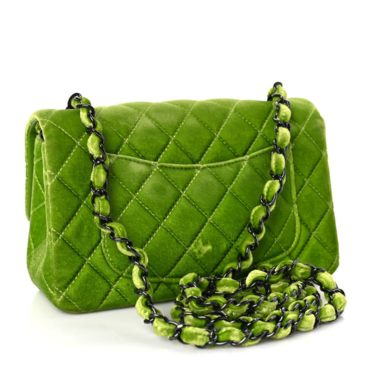 Velvet Quilted Mini Rectangular Flap Green