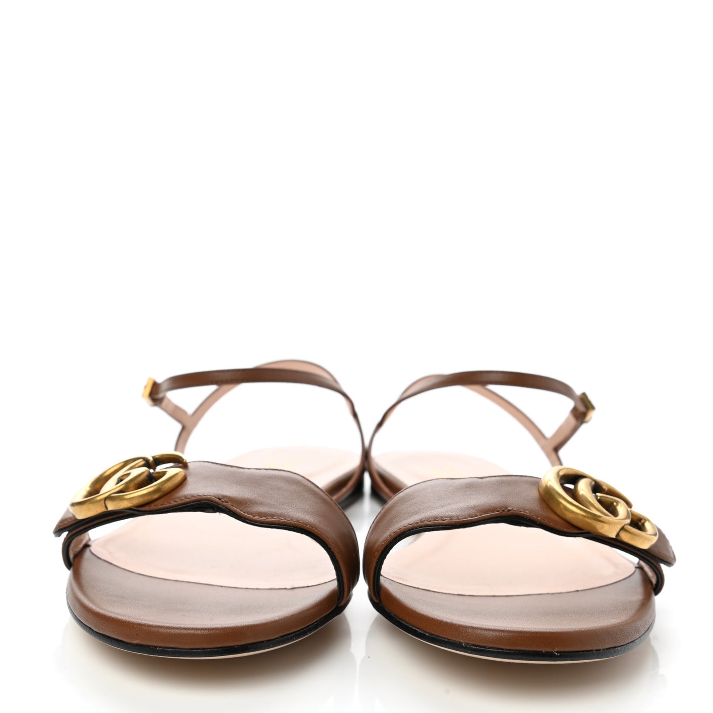 Lifford Calfskin GG Marmont Ankle Wrap Flat Sandals 37.5 Cognac