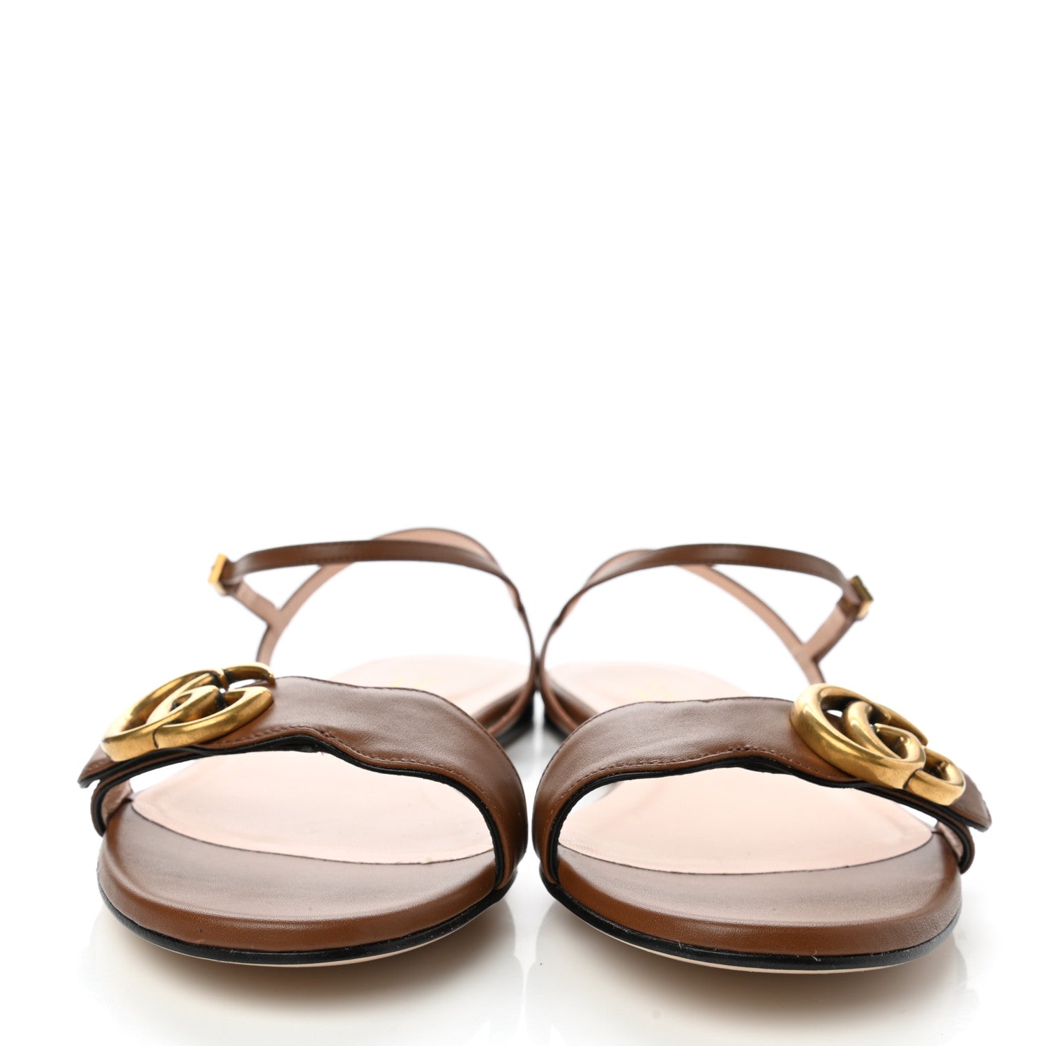 Gucci Lifford Calfskin GG Marmont Ankle Wrap Flat Sandals 37.5 Cognac 2 of 10