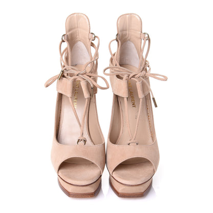 Saint Laurent Suede Lou Tribute 105 Lace Platform Sandals 35.5 Beige 5 of 12