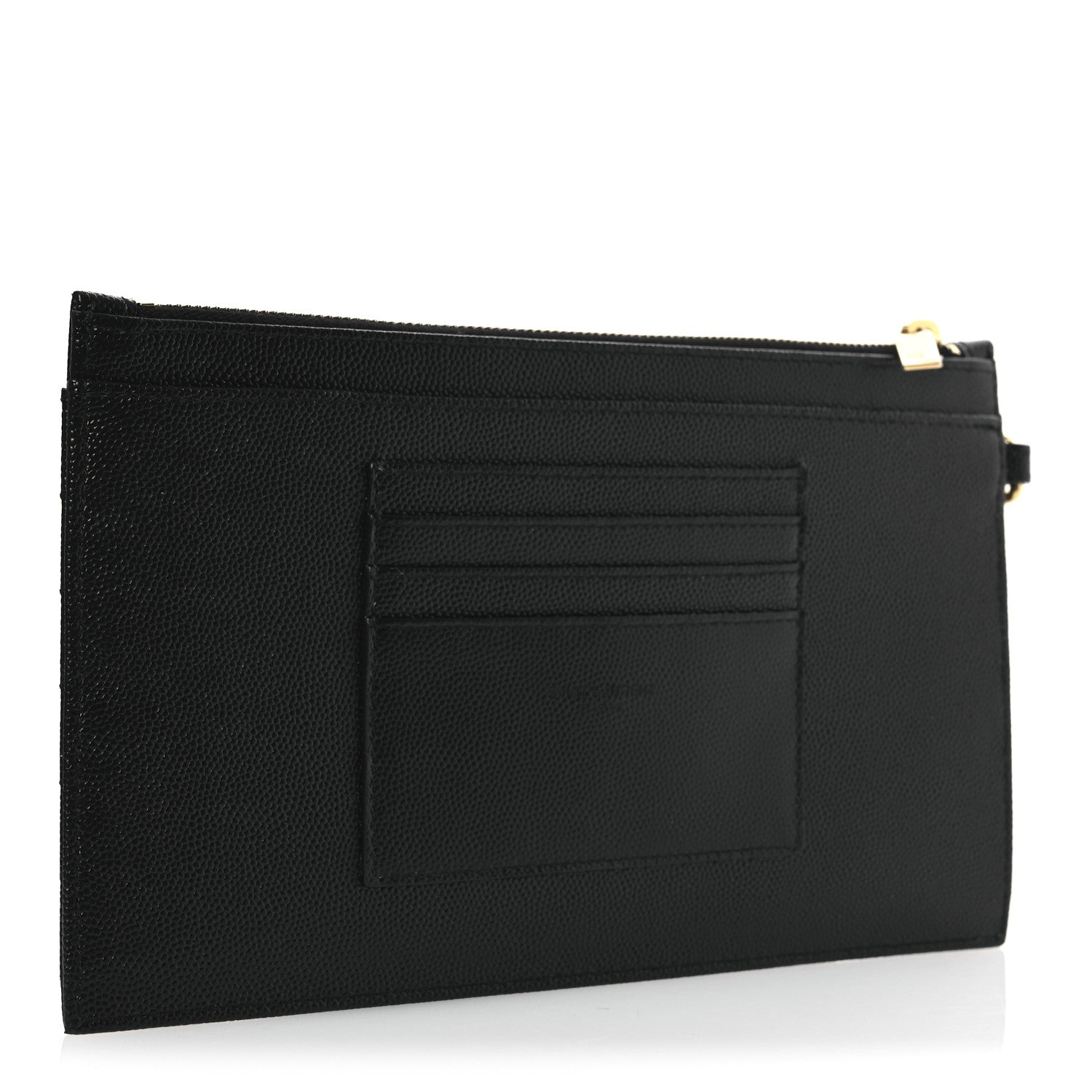 Saint Laurent Grain De Poudre Chevron Monogram Large Bill Pouch Black 3 of 9