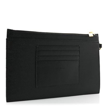 Saint Laurent Grain De Poudre Chevron Monogram Large Bill Pouch Black 3 of 9