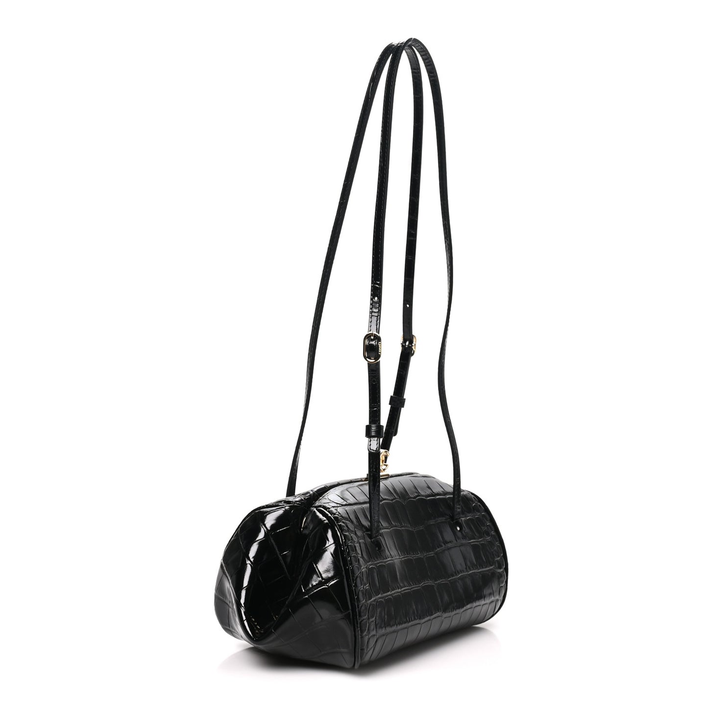 Calfskin Crocodile Embossed Pretty CC Clutch With Strap Black
