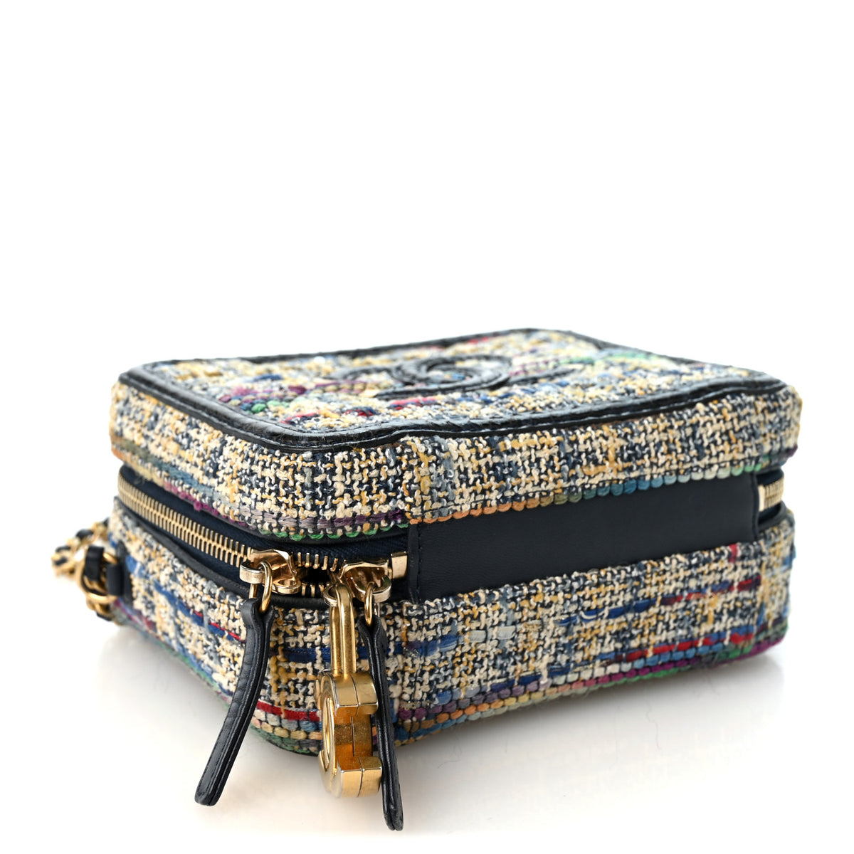 Tweed Snakeskin Quilted Small CC Filigree Vanity Case Navy Multicolor