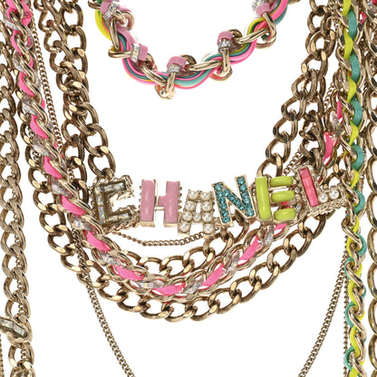 Chanel Resin Pearl Crystal Logo Multi Chain Long Express Necklace Gold Multicolor 6 of 11