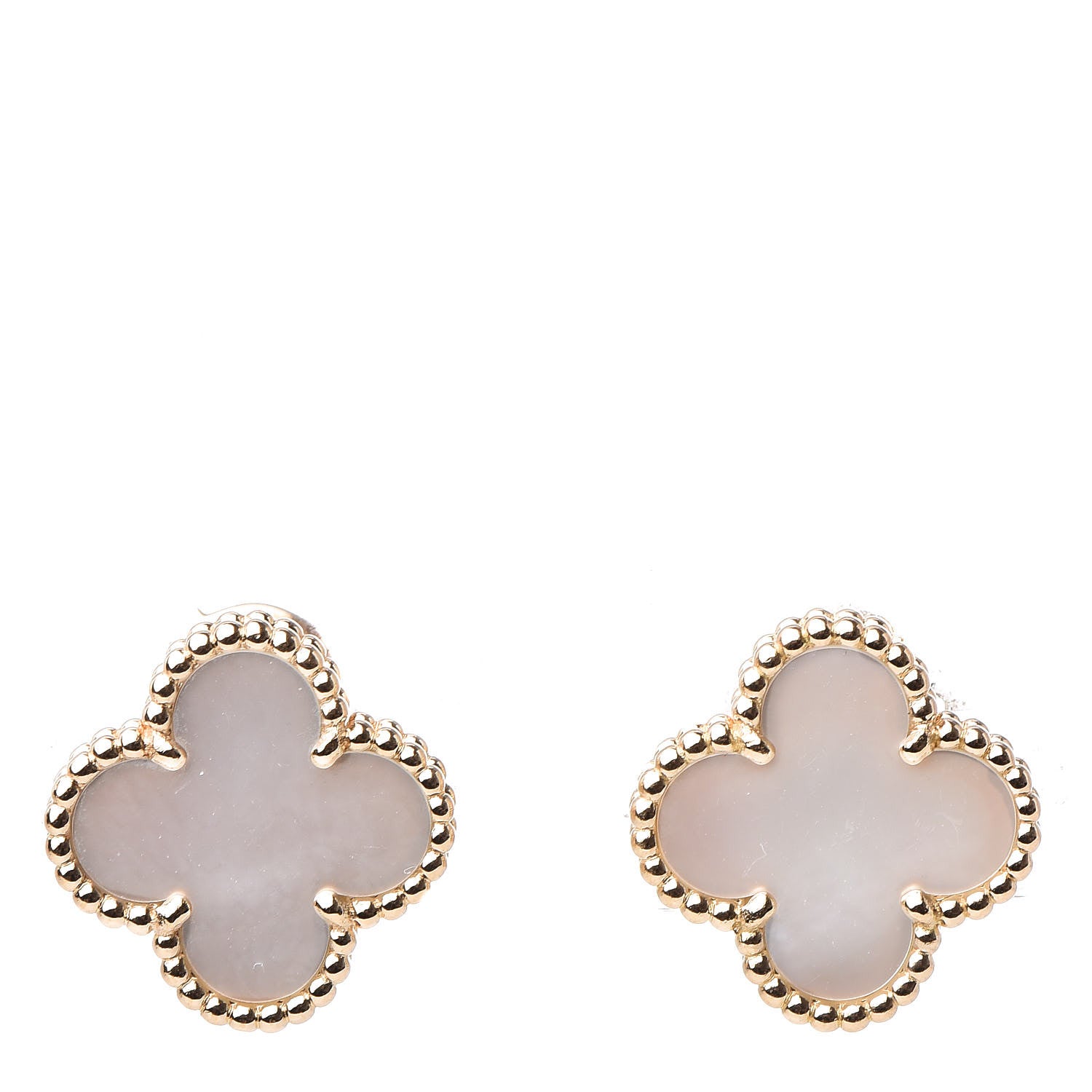Van Cleef & Arpels 18K Yellow Gold Mother of Pearl Vintage Alhambra Earrings 1 of 4