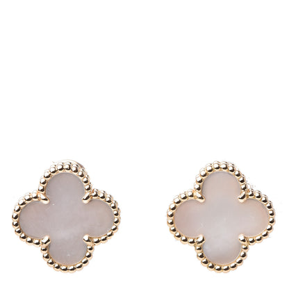 Van Cleef & Arpels 18K Yellow Gold Mother of Pearl Vintage Alhambra Earrings 1 of 4