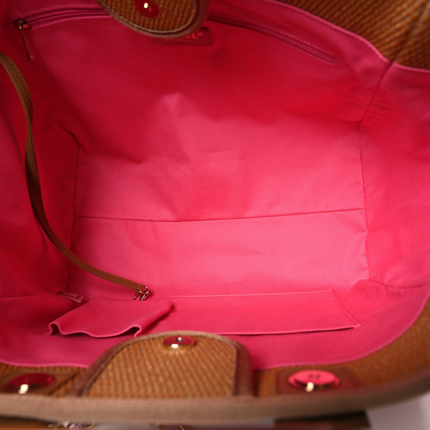 Chanel Straw Raffia Calfskin Striped Medium Deauville Tote Dark Beige Fuchsia Navy Blue 5 of 12