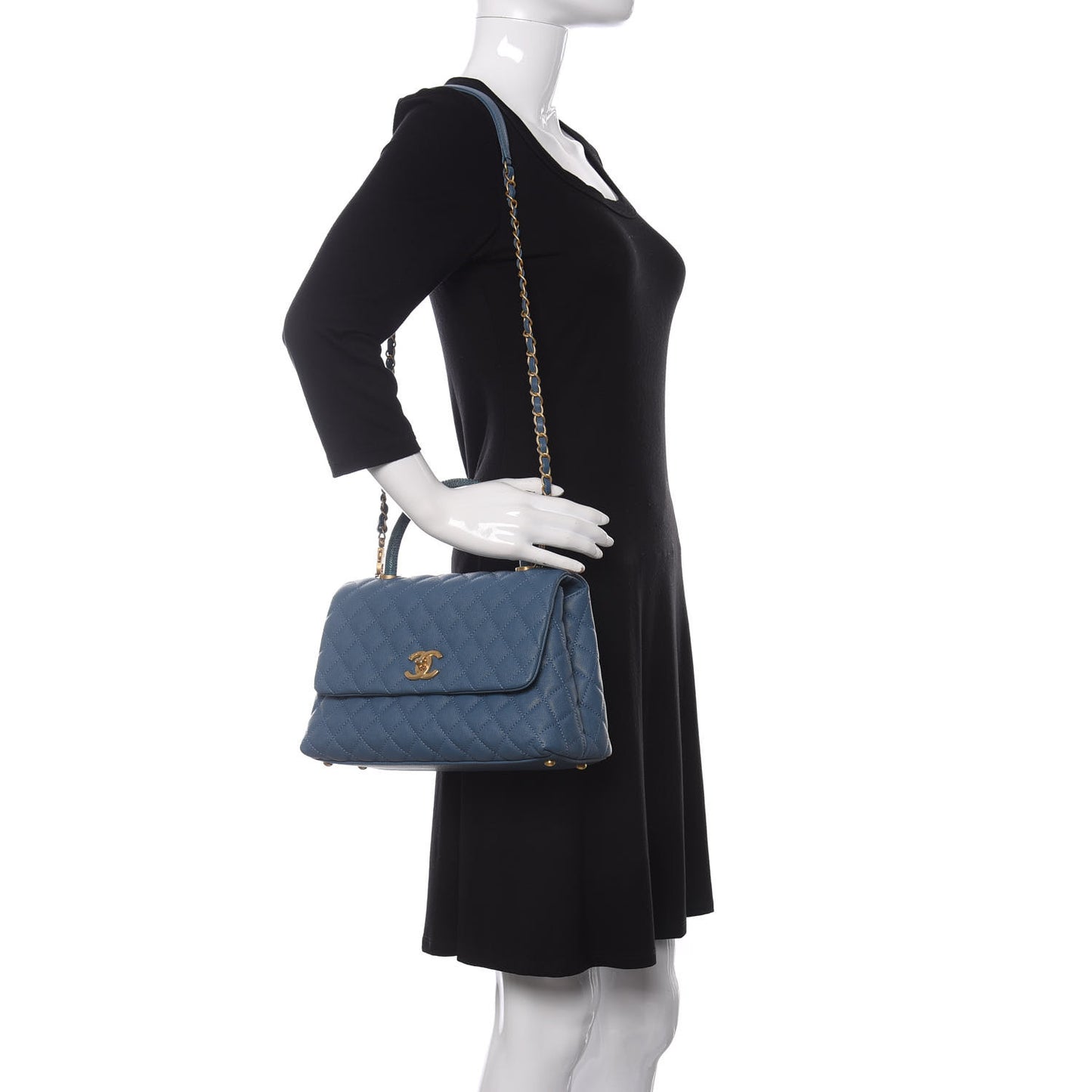 Caviar Lizard Quilted Small Coco Handle Flap Blue