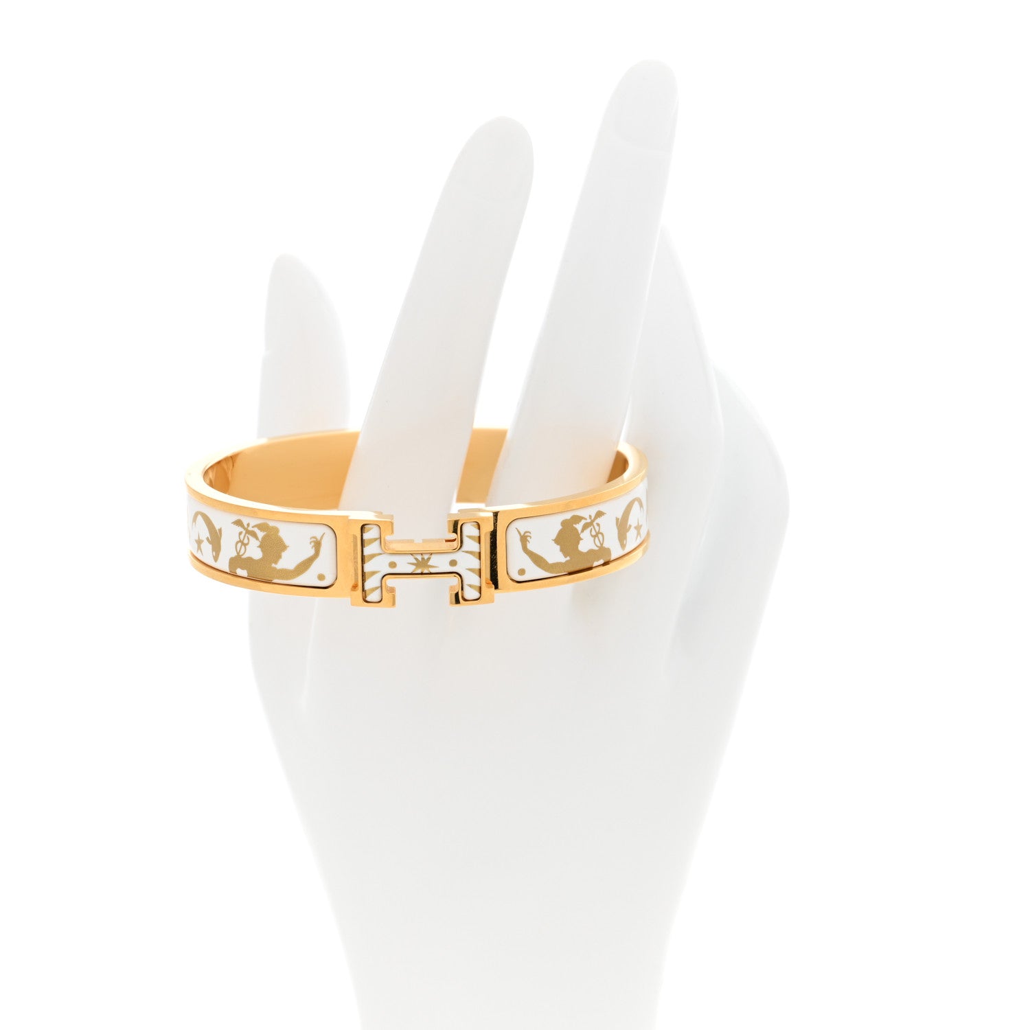 Hermes Enamel Printed D'Orphee Narrow Clic Clac H Bracelet PM Platine White 2 of 5