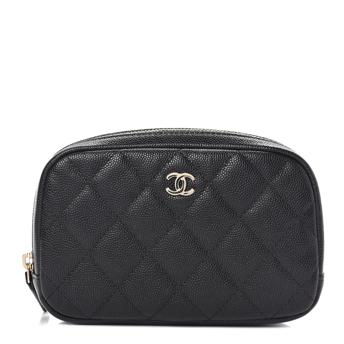 Caviar Quilted Small Curvy Pouch Cosmetic Case Black