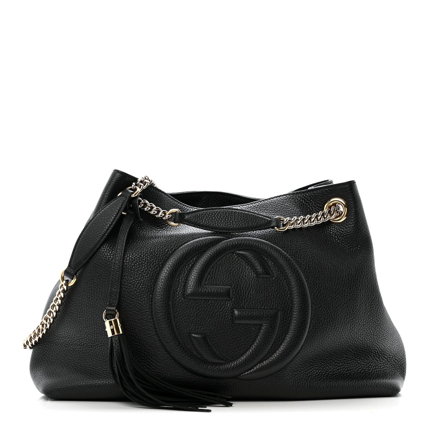 Pebbled Calfskin Medium Soho Chain Shoulder Bag Black