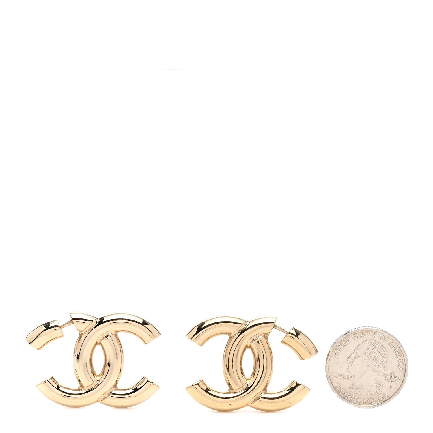 Chanel Metal Large CC Earrings Light Gold 2 of 4