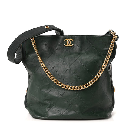 Chanel Calfskin Stitched Large Button Up Hobo Dark Green 1 of 10