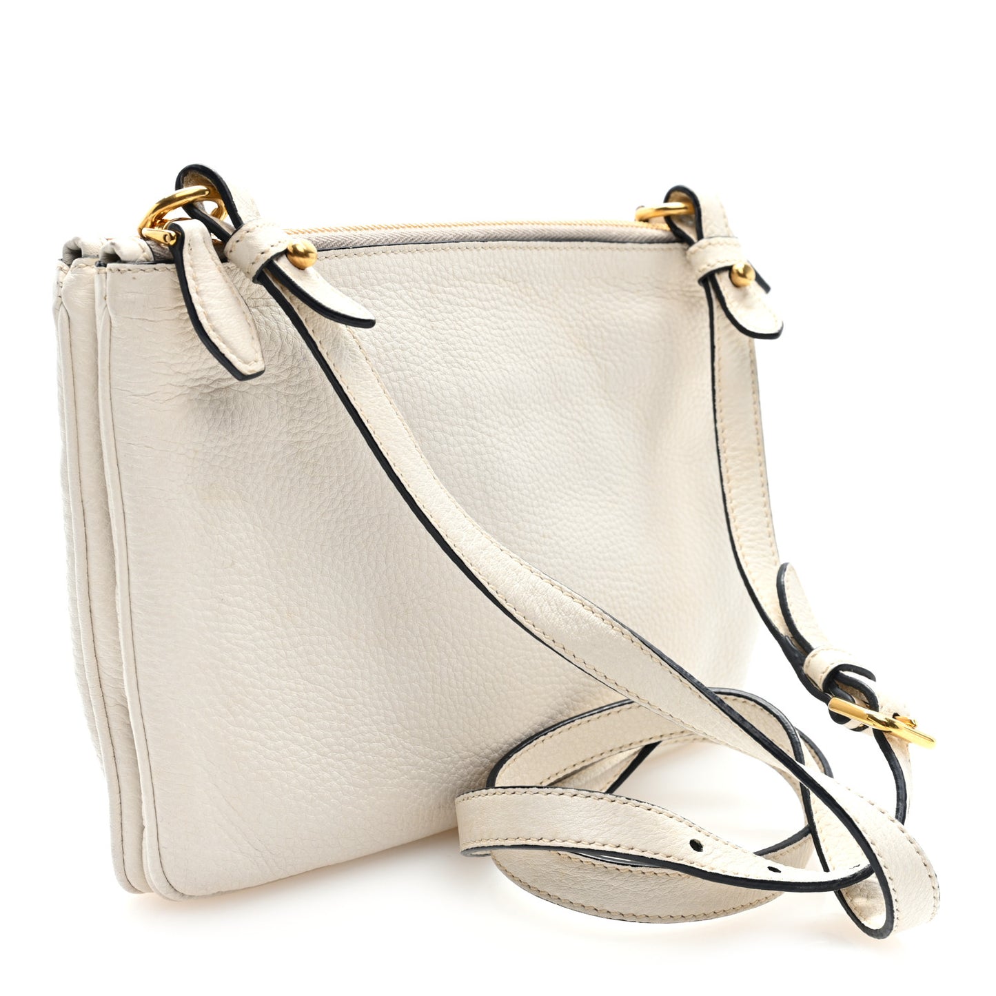 Vitello Phenix Double Zip Crossbody Bag White