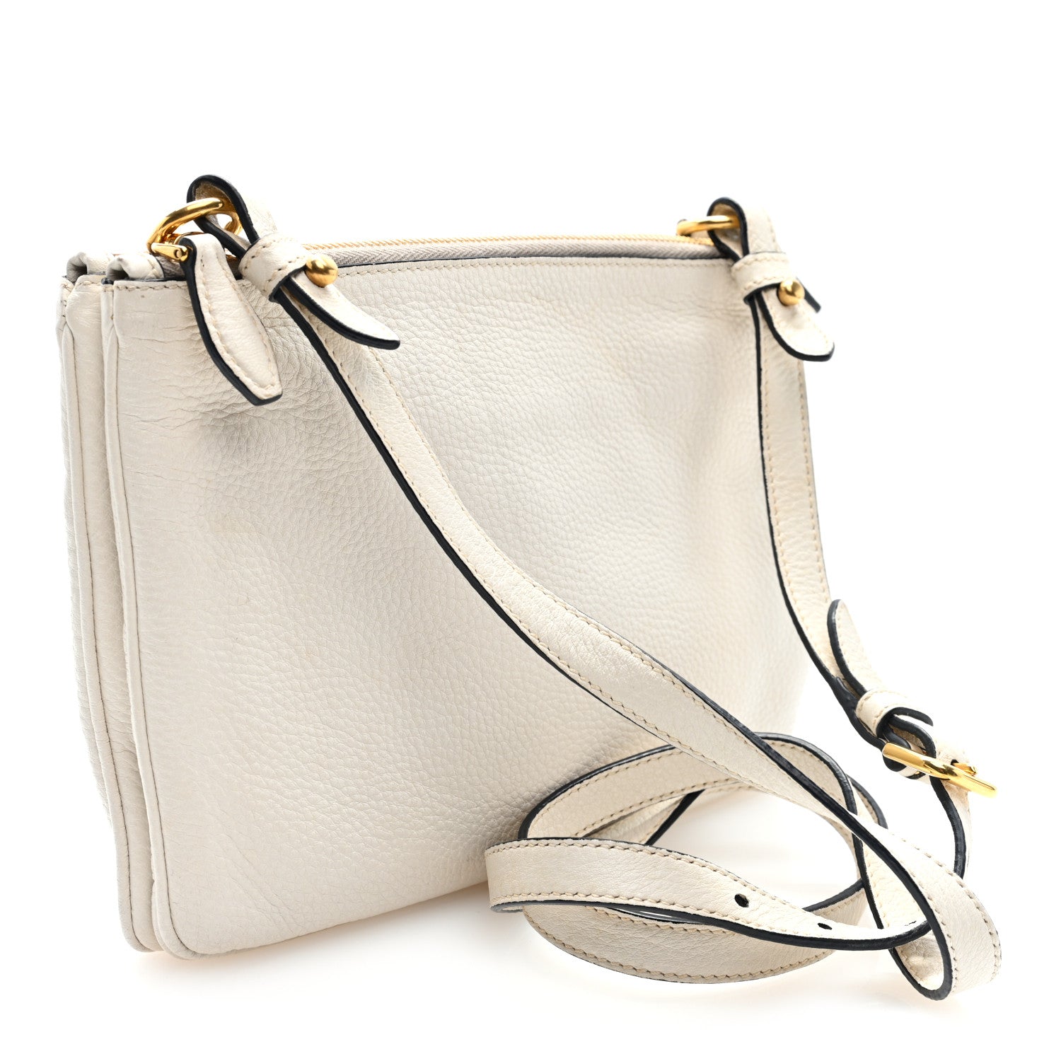 Prada Vitello Phenix Double Zip Crossbody Bag White 3 of 11