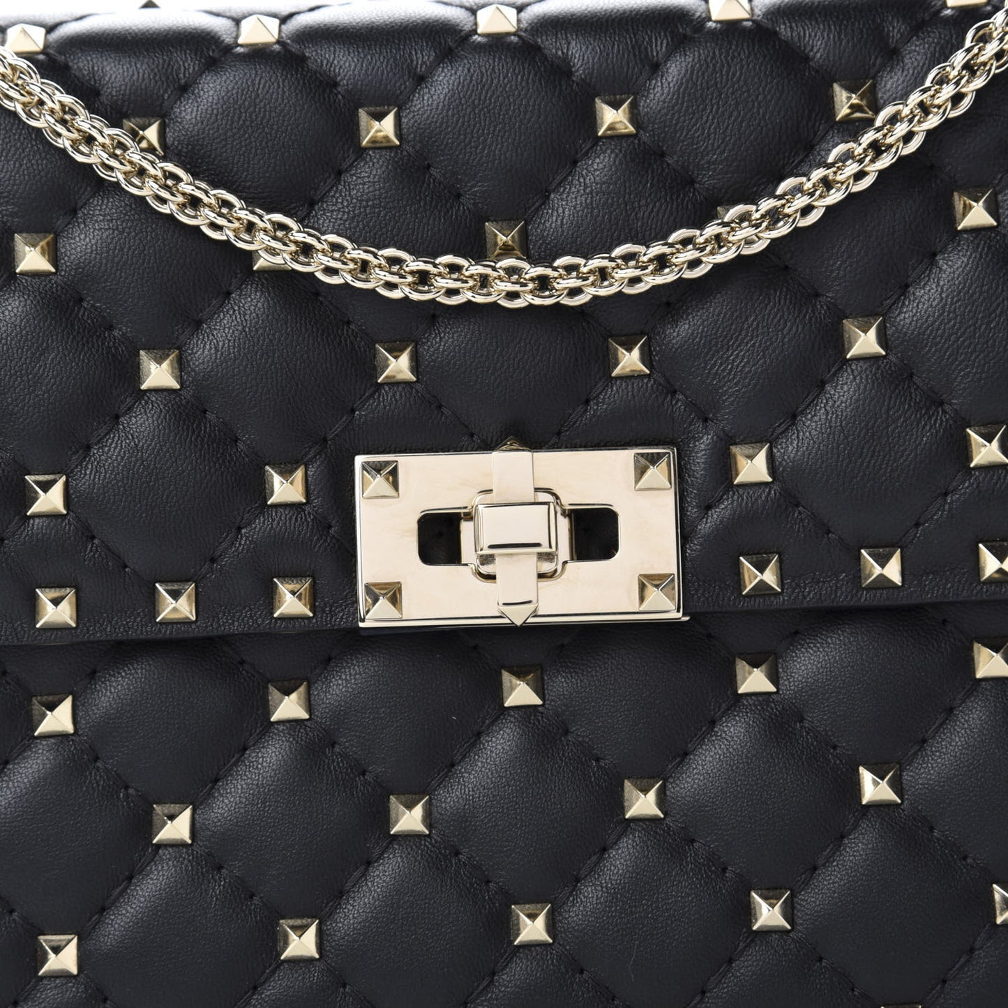 Lambskin Medium Rockstud Spike Shoulder Bag Black