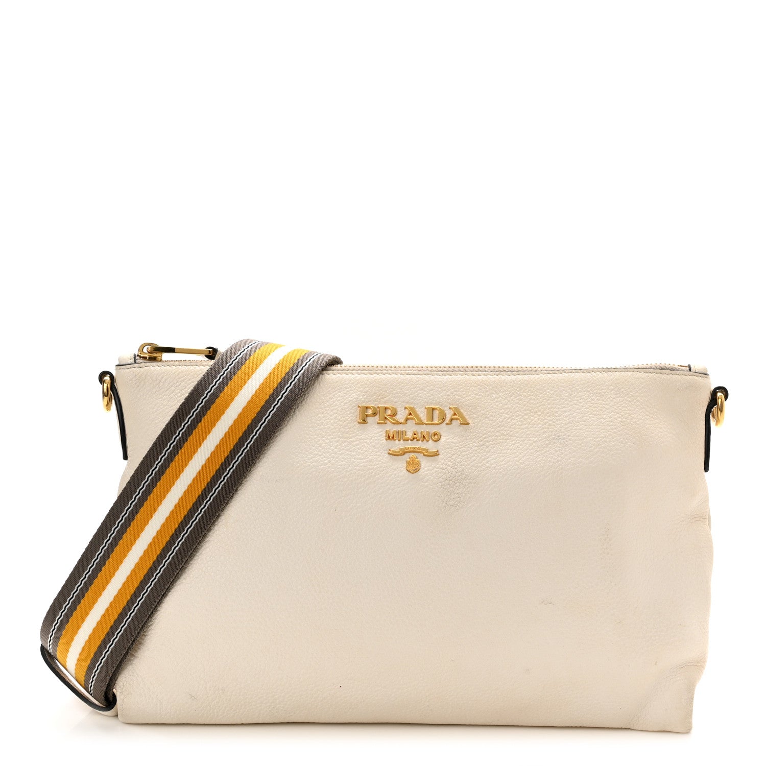 Prada Vitello Daino Zippered Shoulder Bag White 1 of 12