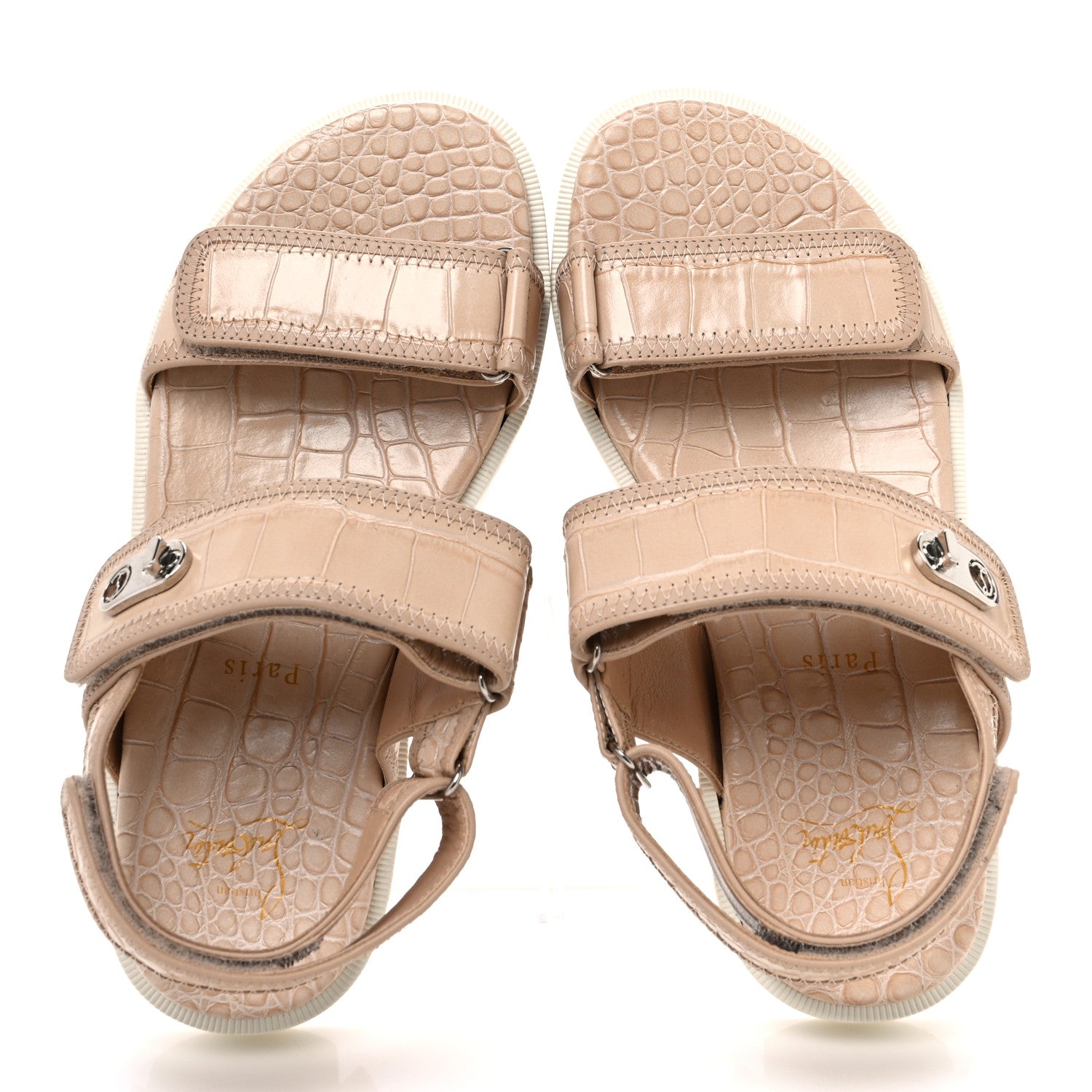Christian Louboutin Calfskin Alligator Embossed Nappa Lock Cool Flat Sandals 38.5 Nougat 2 of 9