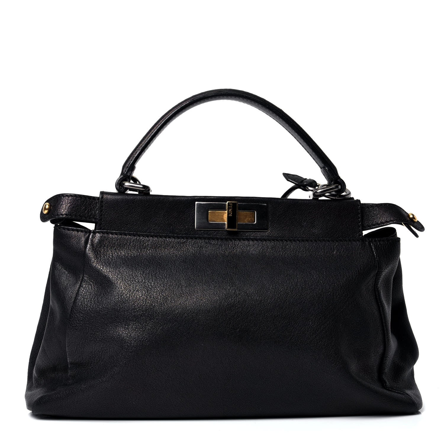 Fendi Goatskin Zucca Medium Peekaboo Iconic Satchel Black Tobacco 1 of 4