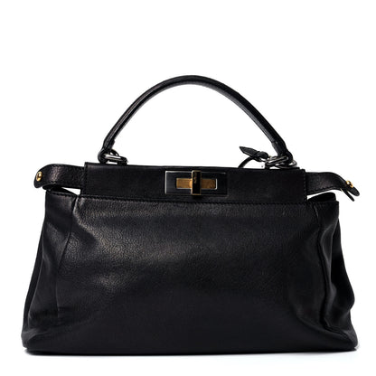 Fendi Goatskin Zucca Medium Peekaboo Iconic Satchel Black Tobacco 1 of 4