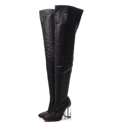 Christian Louboutin Glitter Diams New Gloria 100 Thigh High Boots 37 Black 2 of 8