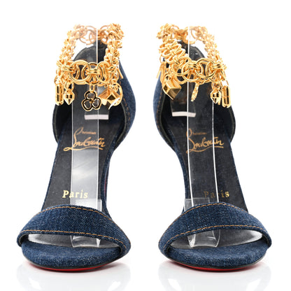Christian Louboutin Denim Gourmi 100 Sandals 36 Blue Gold 2 of 8