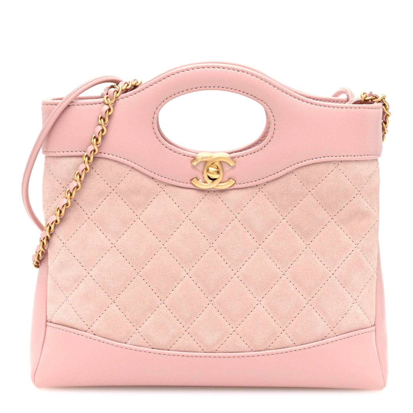 Calfskin Suede Quilted Mini 31 Shopping Bag Light Pink