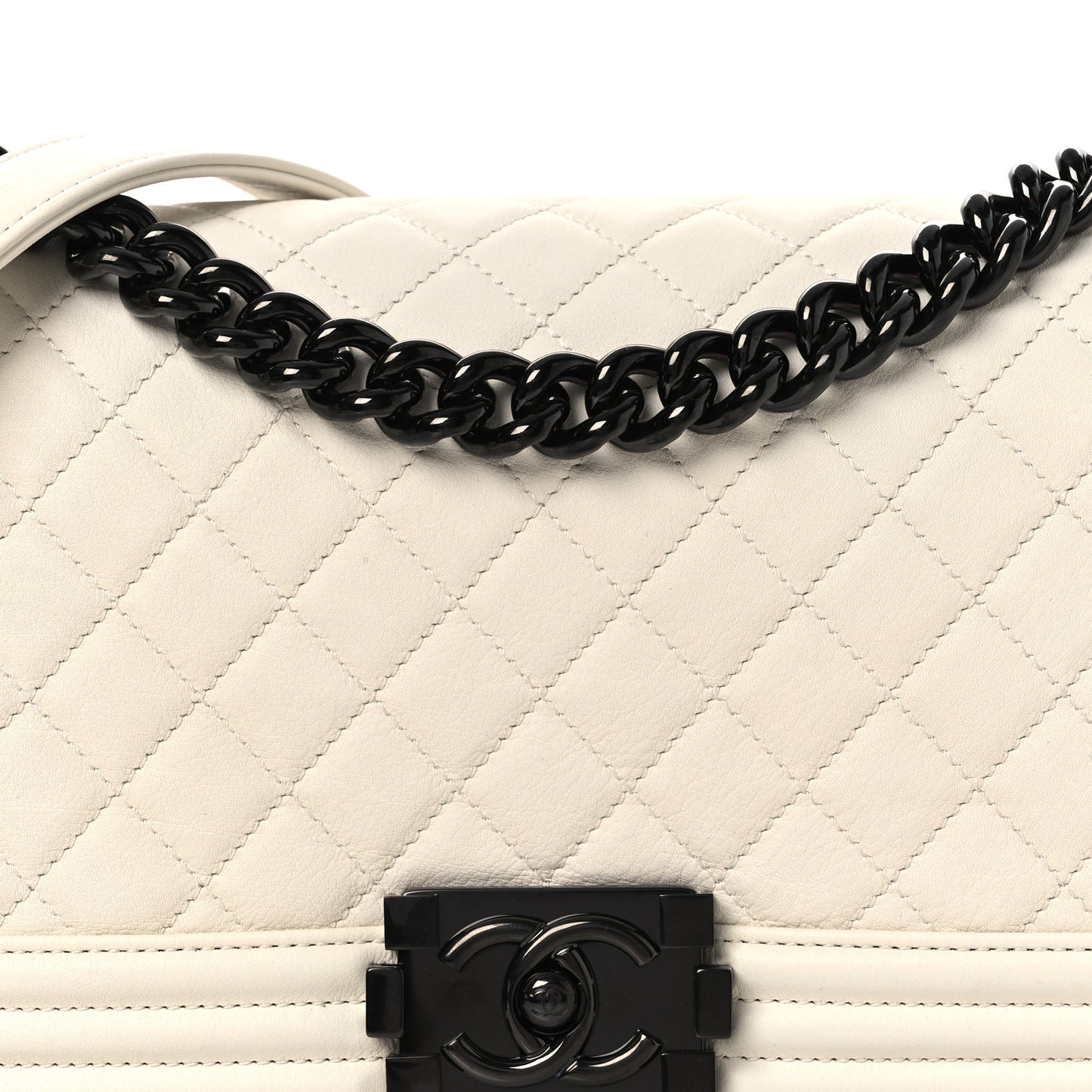 Calfskin Quilted Medium Boy Flap White