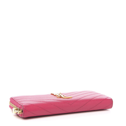 Saint Laurent Grain De Poudre Matelasse Chevron Monogram Zip Around Wallet Fuchsia 3 of 10