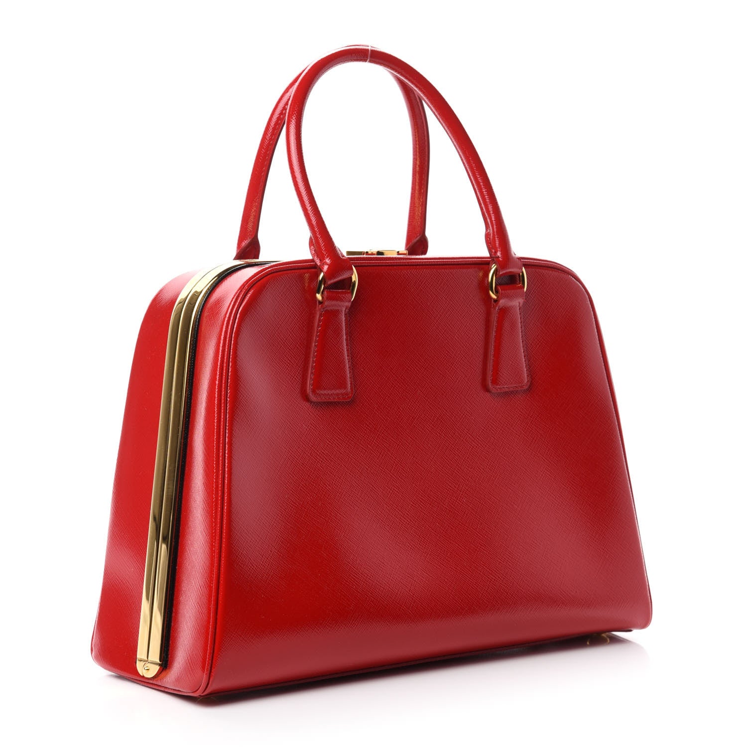 Prada Saffiano Vernice Pyramid Bag Rosso 3 of 11