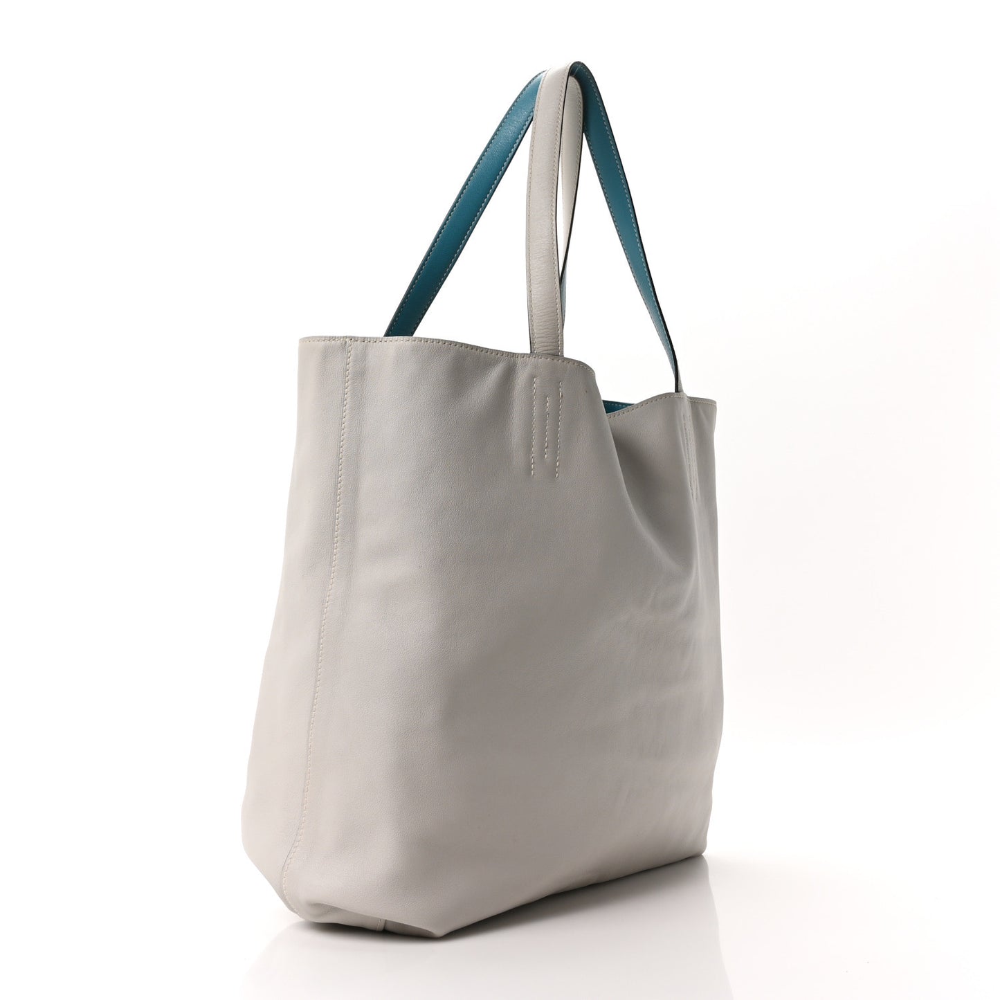 Veau Sikkim Double Sens 36 Reversible Tote Turquoise Gris Perle