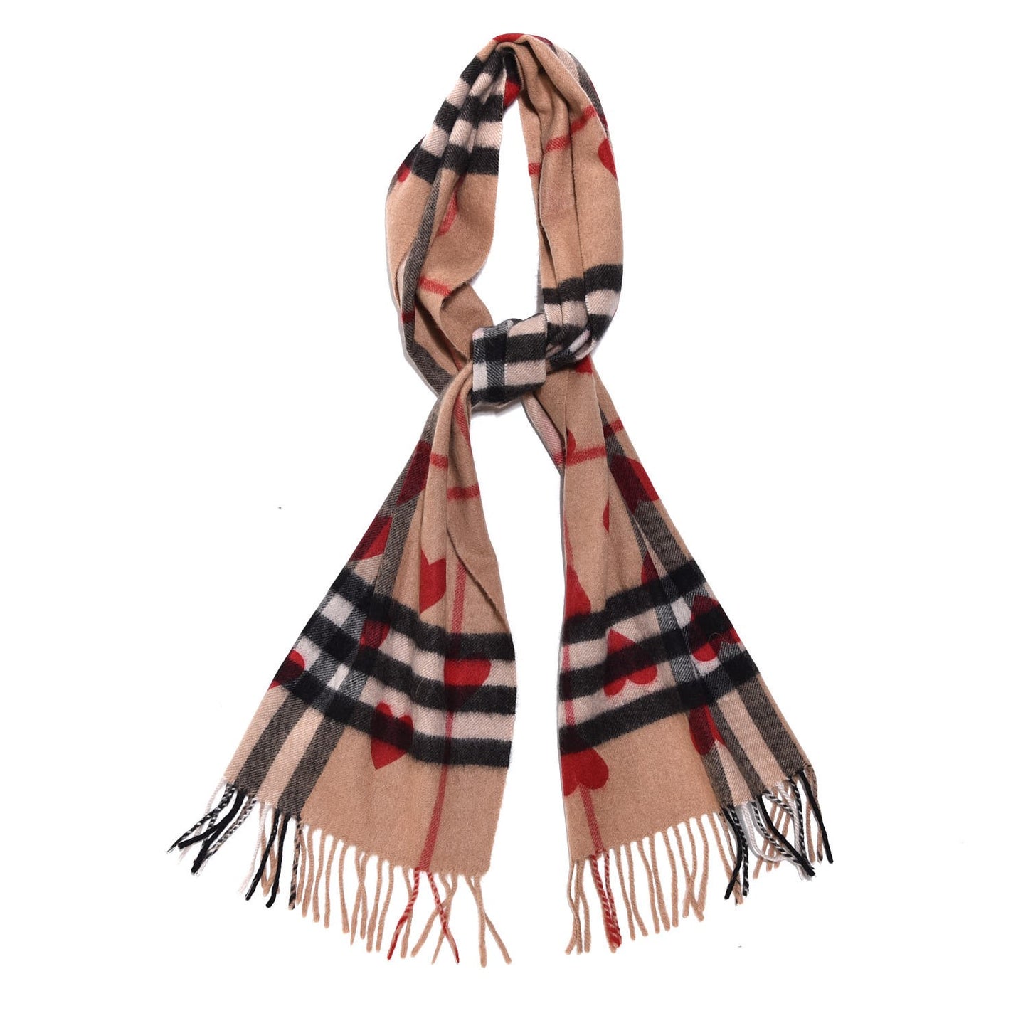 Cashmere Giant Heart Fringe Scarf Camel