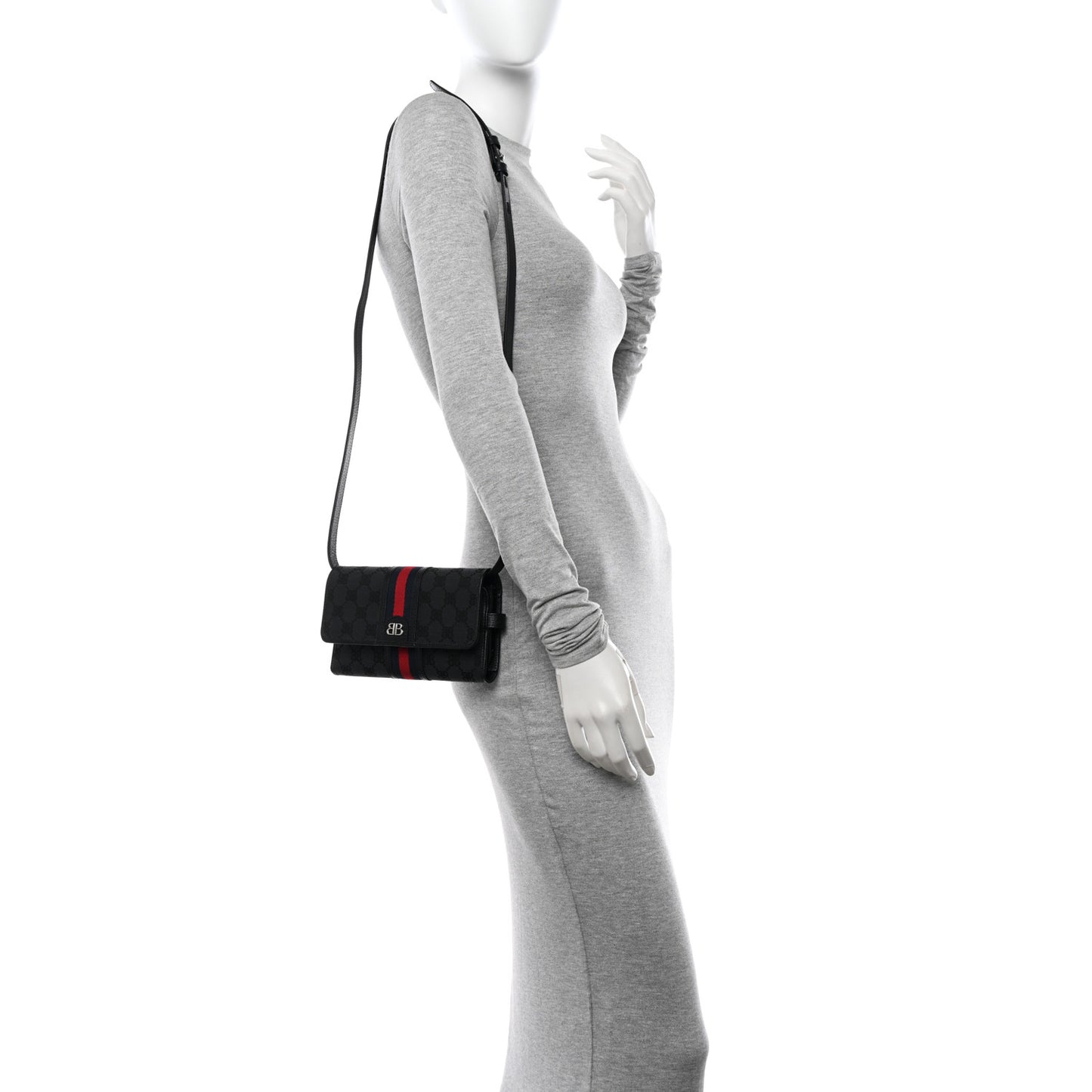 X BALENCIAGA BB Monogram Web Ophidia Crossbody Wallet Black
