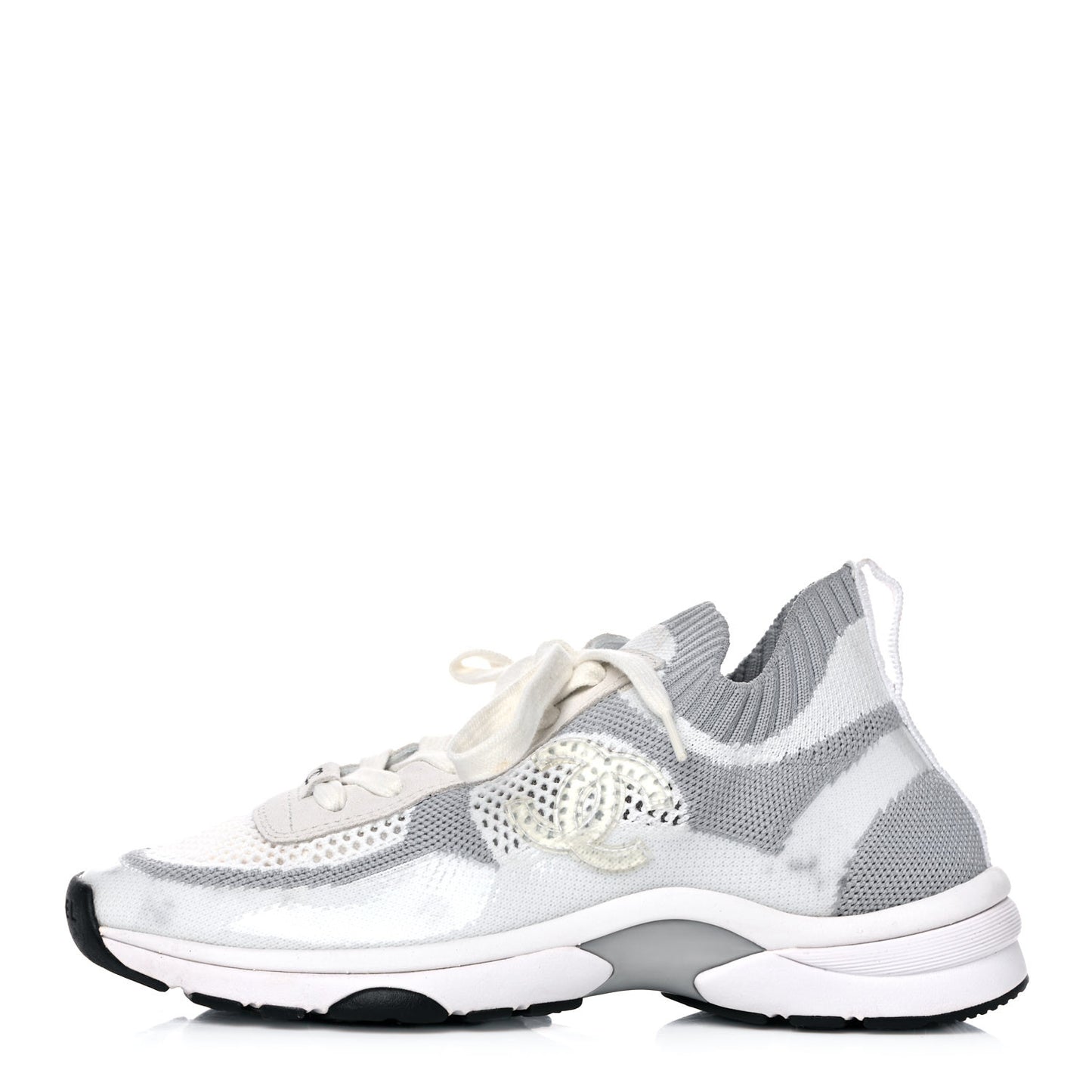 Fabric Suede Calfskin Stretch CC Sneakers 37 White Grey