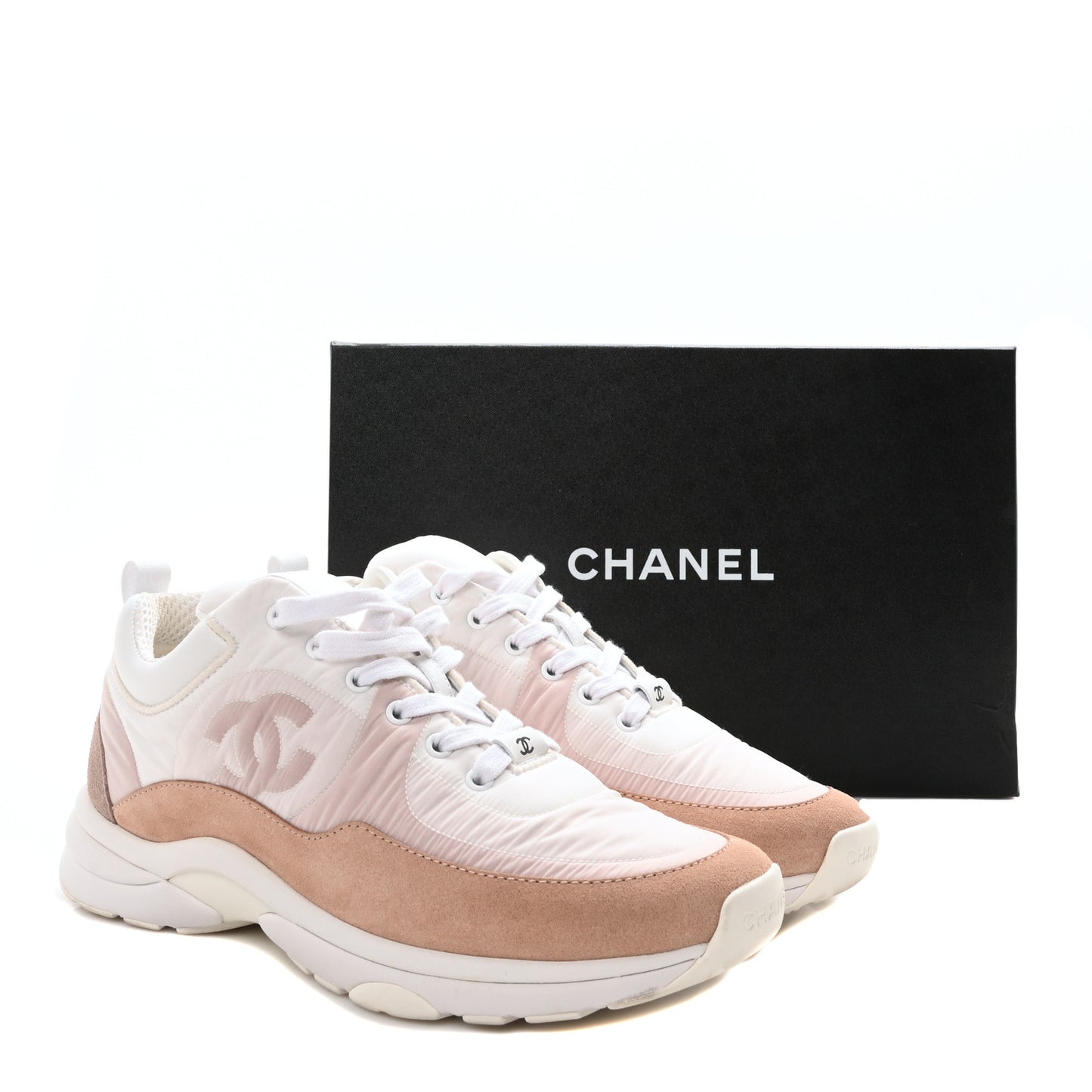Nylon Suede Calfskin CC Sneakers 40 Pink