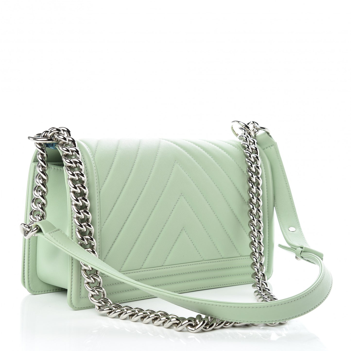 Calfskin Chevron Quilted Medium Boy Flap Light Green