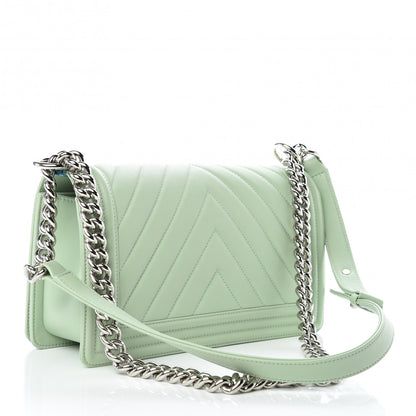 Chanel Calfskin Chevron Quilted Medium Boy Flap Light Green 3 of 10