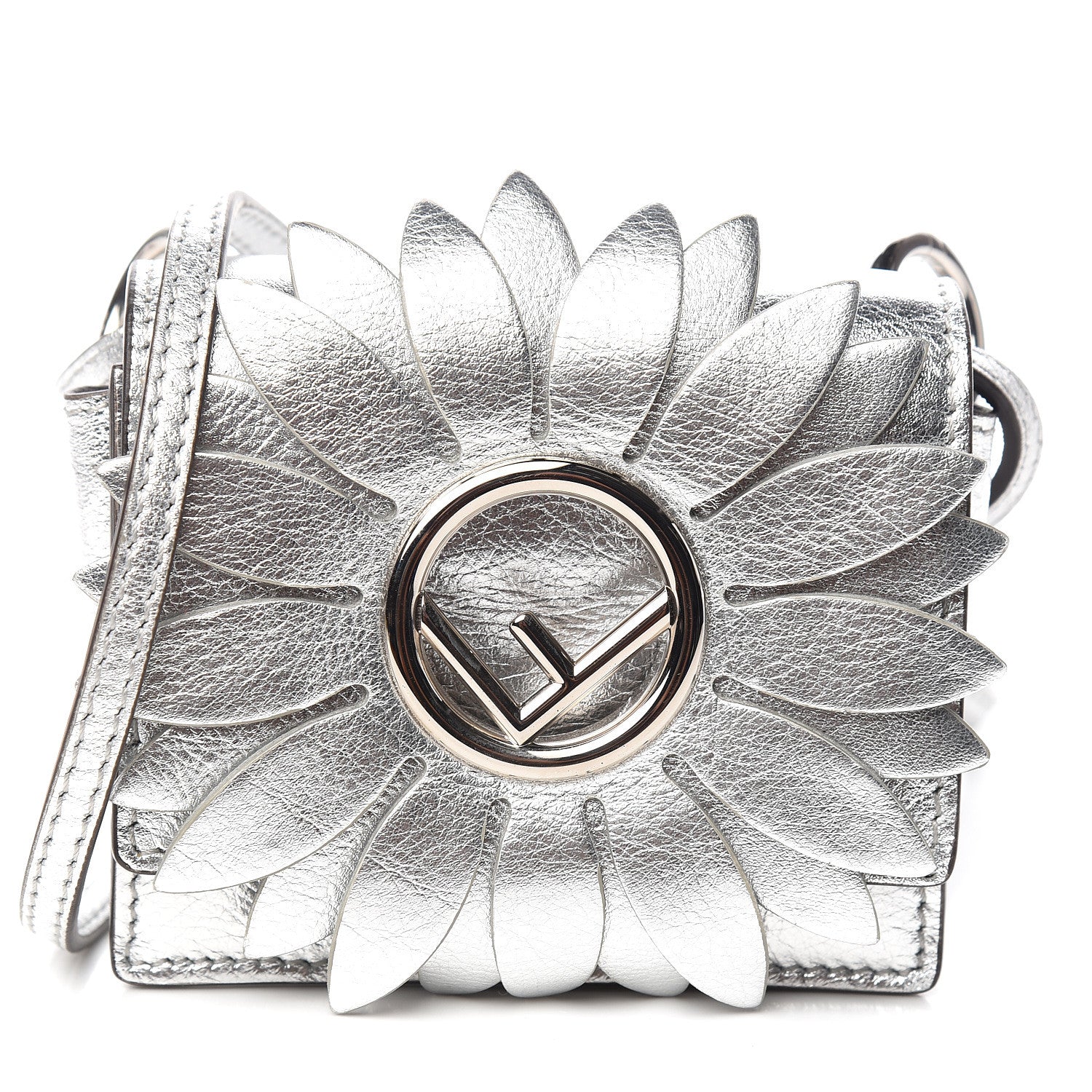 Fendi Vitello Catalan Mirror F is Fendi Flower Micro Kan I Shoulder Bag Silver 10 of 11