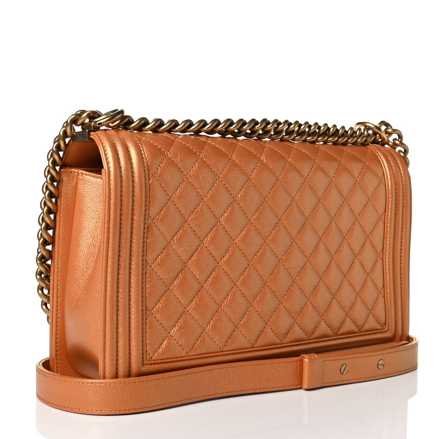 Metallic Calfskin Quilted New Medium Boy Flap Dark Gold