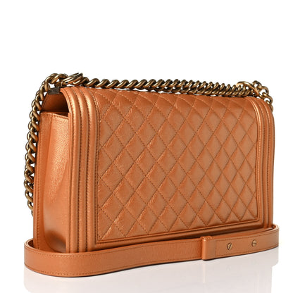 Chanel Metallic Calfskin Quilted New Medium Boy Flap Dark Gold 2 of 6