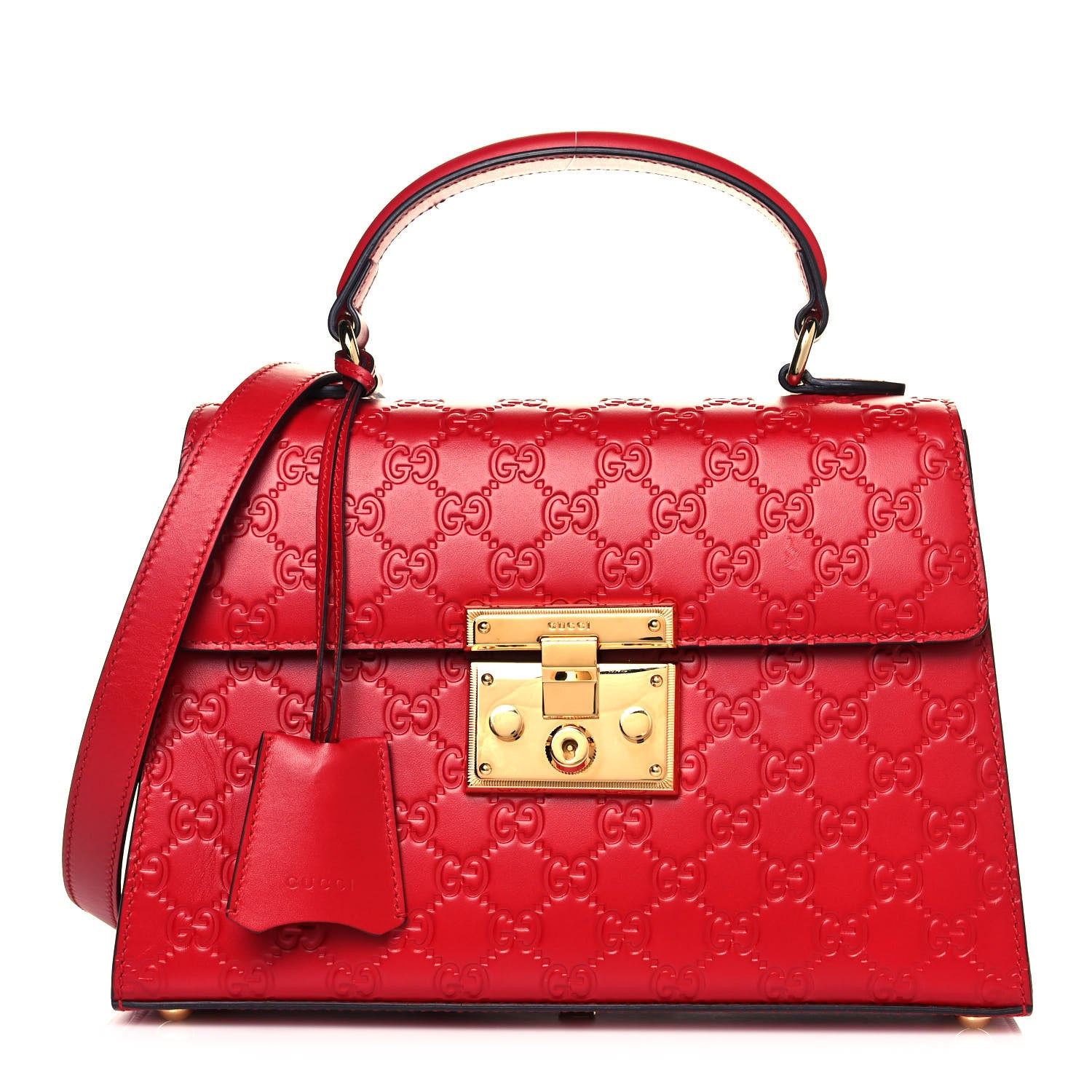 Gucci Guccissima Signature Small Padlock Top Handle Bag Hibiscus Red 1 of 11