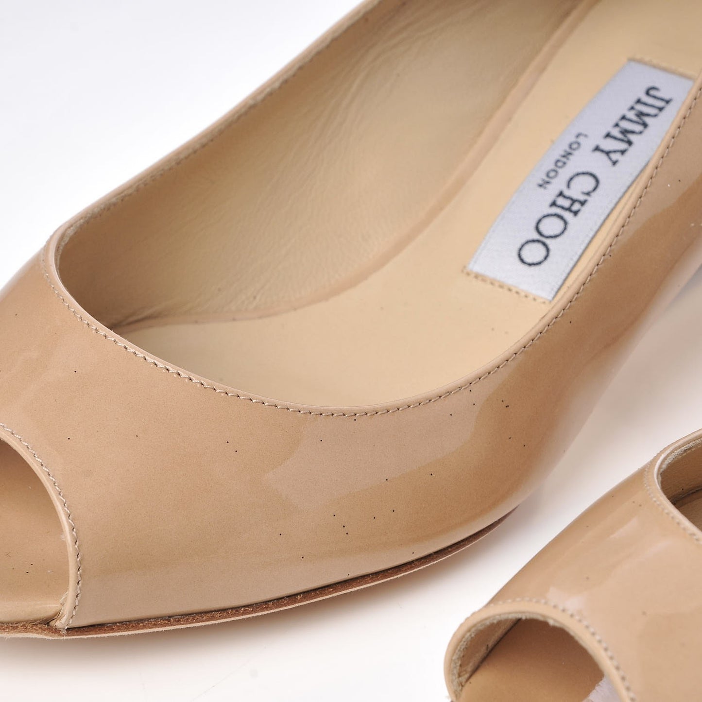 Patent Bergen Peep Toe Low Wedge Pumps 38.5 Beige