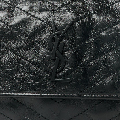 Saint Laurent Crinkled Calfskin Matelasse Monogram Large Niki Chain Satchel  Black 9 of 11